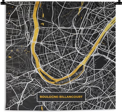 Wandkleed - Wanddoek - Frankrijk - Plattegrond - Boulogne-Billancourt - Stadskaart - Kaart - 180x180 cm - Wandtapijt
