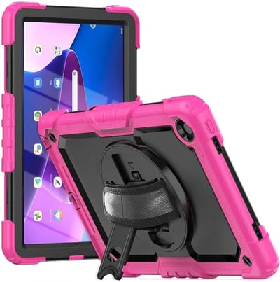 Lenovo Tab M10 Plus / FHD Plus Hoes met ingebouwde Screenprotector | Inclusief Handriem en Schouderriem | Extreme bescherming | Ideaal voor zakelijk gebruik Roze