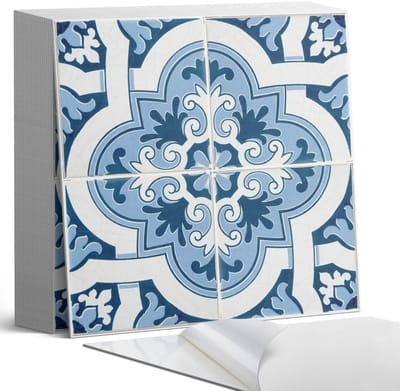 Coloray Plaktegels - Tegelpatroon met ornamenten Zelfklevende Tegels - 20 cm x 20 cm - Blauw Plaktegels - 20 stuks - Vierkant PVC Tegels - Plaktegels Badkamer - Plaktegels Vloer - Vinyl Tegels Zelfklevend - Wandtegel Zelfklevend