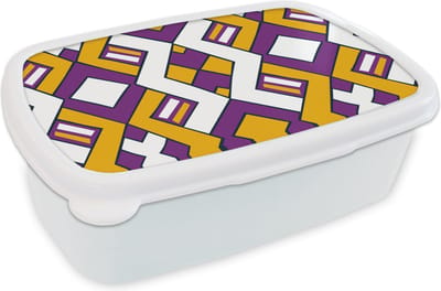 Broodtrommel Wit - Lunchbox Design - Lijn - Retro - Brooddoos 18x12x6 cm - Brood lunch box - Broodtrommels voor kinderen en volwassenen