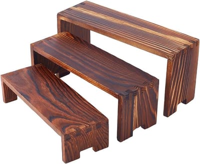 3-Tier Houten Display Risers in 3 Maten, Onbehandeld Houten Rek voor Sieraden, Cosmetica en Ambachten, Perfect voor Opslag en Presentatie