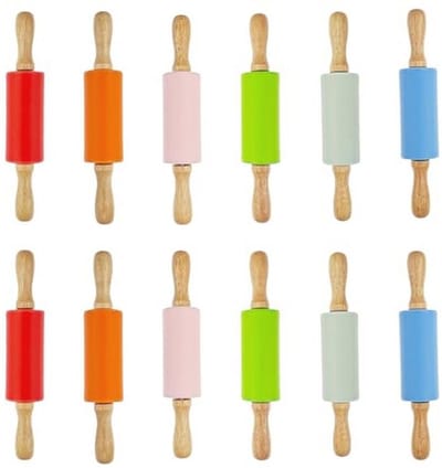 12 Pack Kleine Deegrollers voor Kinderen - 9 Inch Deegrollers in 6 Kleuren voor Thuis Keuken