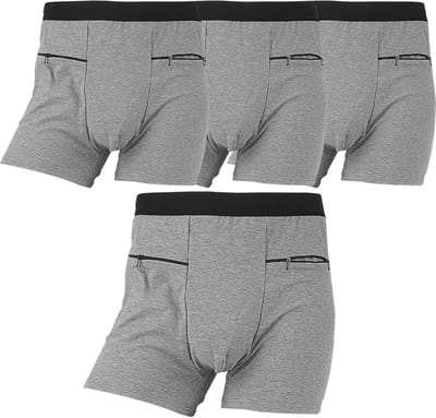 Comfortabele Boxershorts voor Mannen met Verborgen Zak, Ideaal voor Reizen en Plus Size, Set van 4 (Grijs)