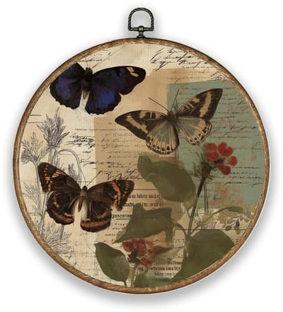 Dailygoods- Muurkunst Uniek Ontwerp - Wanddecoratie Rond - Vlinderstijl - Hout Textuur - 26 cm - Schilderij Met Duidelijke Print