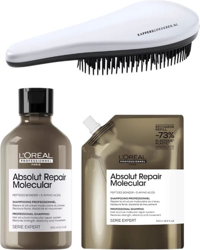 L`Oreal Professionnel - Absolut Repair Molecular - Shampoo + Refill + KG Ontwarborstel l- 300 + 500ML - Beschadigd Haar