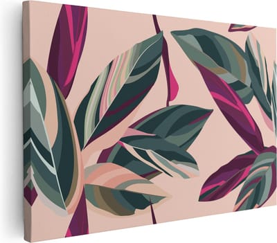 Artaza Canvas Schilderij Tropische Bladeren - 30x20 cm - Klein - Wanddecoratie Botanisch - Muurdecoratie Woonkamer - Kamer Accessoires