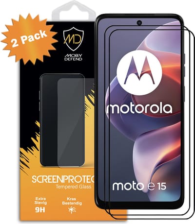 2-Pack MobyDefend Screenprotectors - Geschikt voor Motorola Moto E15 - Screensavers Met Zwarte Randen - Gehard Glas