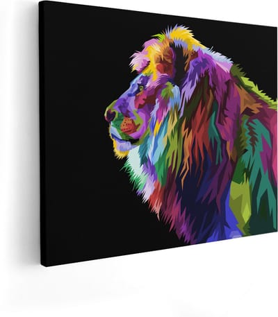 Artaza Canvas Schilderij Leeuw - 100x80 cm - Groot - Wanddecoratie Abstract - Muurdecoratie Pop Art - Schilderijen Op Canvas