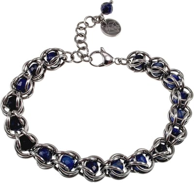 Schakelarmband Dames - RVS-Ringen - Gefacetteerde Natuurlijke Lapis Lazuli Stenen - Verstelbaar 15-19 cm