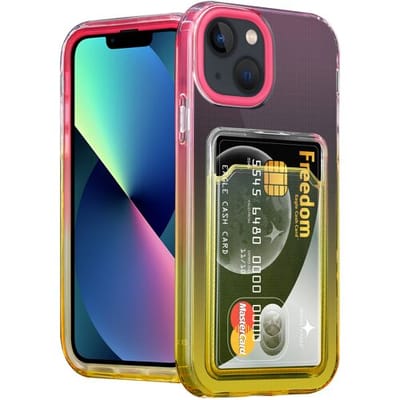 ShieldCase telefoonhoesje geschikt voor Apple iPhone 13 hoesje colorful pasjeshouder - roze/geel - Hoesje met pasjeshouder - Kaarthouder case - Hardcase siliconen tpu - Silicone case shockproof