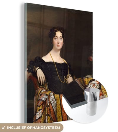 ® Glasschilderij 120x160 cm - Schilderij acrylglas - Madame Jacques-Louis Leblanc - Schilderij van Jean Auguste Dominique Ingres - Foto op glas - Muurdecoratie woonkamer - Wanddecoratie slaapkamer - Schilderijen