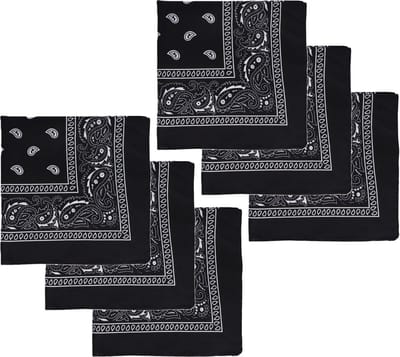 Bandana - 6x - zwart - boeren zakdoek - dames/heren - vierkant - cowboy verkleedkleding