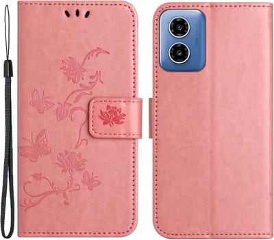 Coverup Hoesje - Geschikt voor Motorola Moto G04(s) / G24 (Power) / E14 Hoesje - Coverup Bloemen & Vlinders Book Case - Pink