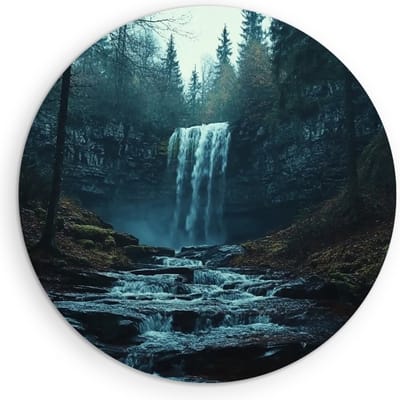 Saammp Muurcirkel Hout - Natuur - Waterval - Ijsland - landschap - Ø 90 - Wandcirkel - Wanddecoratie Cirkel - Muurdecoratie Woonkamer - Slaapkamer decoratie - Rond Schilderij