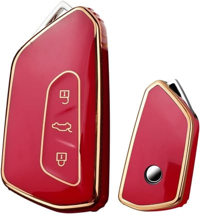 Sleutelhanger Beschermhoes voor VW Golf 8, ID.4, ID.3, ID.5, Multivan T7, Caddy en Skoda Octavia A8 - TPU Sleutelhoes in Goud en Rood, Duurzaam en Stijlvol Accessoire