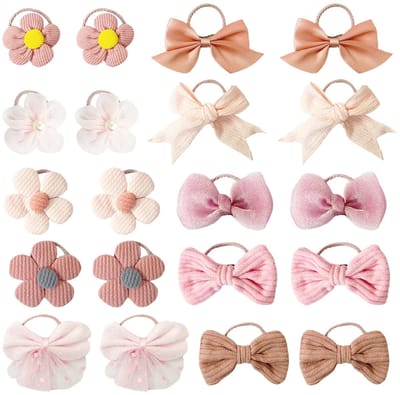20 stuks roze kinderelastiekjes, schattige haaraccessoires: strikken, bloemen, elastische ringen