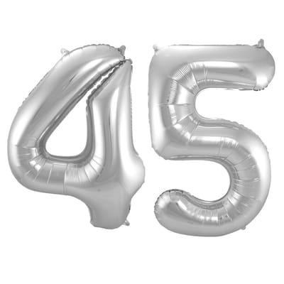 Folat Verjaardag Leeftijd folieballonnen - 45 jaar - zilver - 86 cm - cijferballon groot