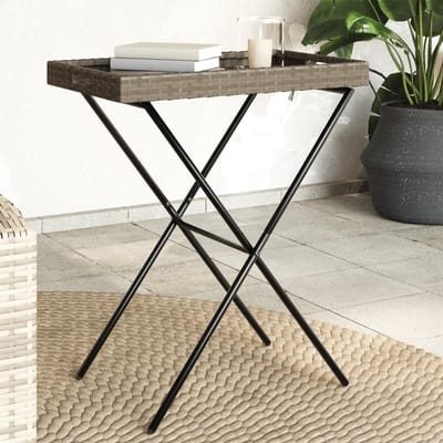 Klaptafel met dienblad - Outdoortafel polyrotan - Buiten dineren & serveren - Afneembaar dienblad