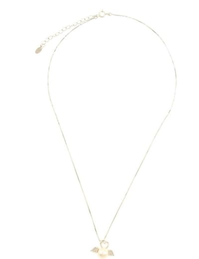 Behave Dames ketting zilver vleugels hartje parel 40 cm