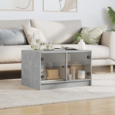 vidaXL - Salontafel - met - glazen - deuren - 68x50x42 - cm - betongrijs
