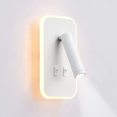 LED wandlamp, leeslamp naast het bed, 12W LED wandleeslampjes, verstelbare spot (3W + 9W 3000K warm licht) wit (vierkant) - Cyslmuk®
