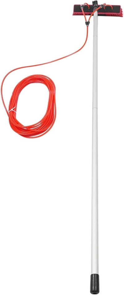 Waterbezem Telescoop - Raamwisser Steel - Hoge Ramen Wassen - 180 Graden Verstelbaar - 8 Meter Bereik - Zwart Rood Zilver