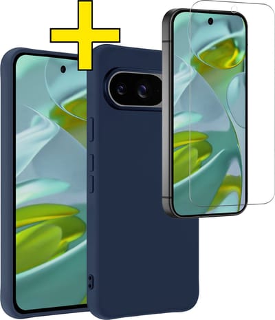 Hoesje - Met Screenprotector - Geschikt voor Google Pixel 10 - Sterk & Shockproof - Back Cover - Siliconen Case - Telefoon Hoes - Telefoonhoesjes - Donkerblauw