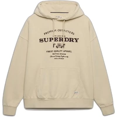 Superdry Luxe Casual Geborduurde Relaxed Hoodie Beige Grootte: 36