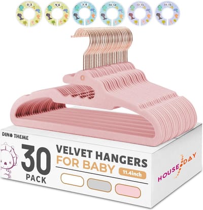 Pack of 30 Children's Clothes Hangers for Baby (29 cm Wide) - Velvet Hangers with Rose Gold Hooks, Non-Slip Velvet Hangers for Wardrobe, Baby Clothes Hangers Velvet for