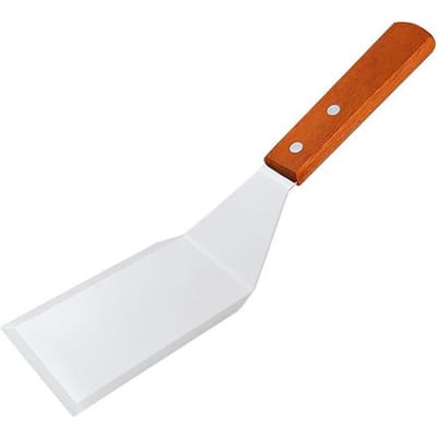 Spatule en acier inoxydable avec bord biseauté et manche en bois dur pour gril à dessus plat en fonte, grattoir pour hamburger, barbecue white