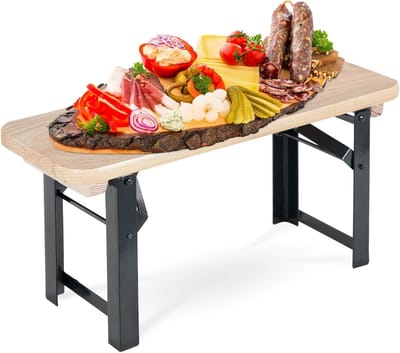 Biertentbank Miniatuur - Decoratie Bankje - Buffet Opzetten - Dubbel Niveau - 545 x 195 x 265 cm - Natuurlijk Hout
