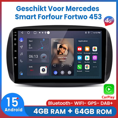 Awesafe 4+64G V1PRO 8 Kern (Core) Autoradio - Geschikt Voor Mercedes Smart Forfour Fortwo 453 2015 t/m 2022 - Draadloos Apple Carplay & Android auto - GPS Navigatie 4G WIFI - Bluetooth & Wifi - Ondersteuning invoegen 4G SIM - 2015 2016 2017 2018 2019
