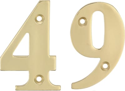 AMIG Huisnummer 49 - massief messing - 5cm - incl. bijpassende schroeven - gepolijst - goudkleur