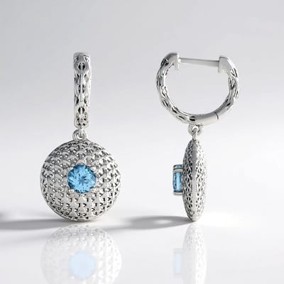 Cavill - Zilveren Oorbellen - 925 Sterling Zilver Platina Coating - Hemel Blauwe Topaas Rond 0,99 ct - Elegante Oorbellen Dames - Monosono Collection