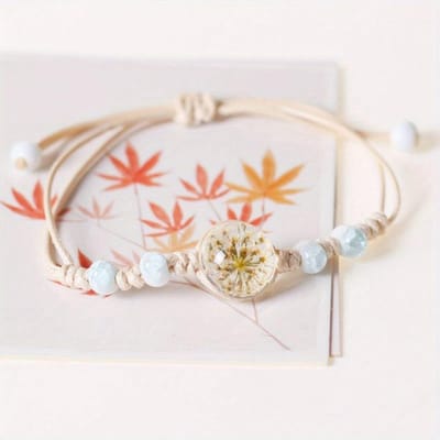 Nieuw Keramisch Armband Sieraden Gedroogde Bloem Gelukskruid Ster Eenvoudige Armband Weven Vrouwelijke Cadeau voor Vriendinnen en Vrienden beige