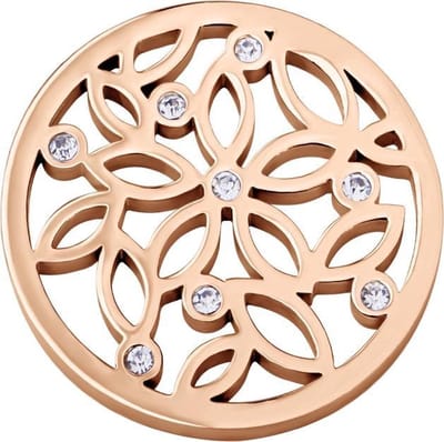 Quiges - Munthouder Munt 33mm RVS met Zirkonia Bloemen Rosegoudkleurig - EPR091