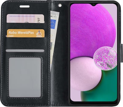 Hoes - Met Pasjeshouder - Geschikt voor Samsung Galaxy A13 4G - Luxe Bookcase Portemonee - Flip Case - Kunstleer Book Case - Flipcase - Book Cover - Walletcase - PortemonneeHoes - Zwart