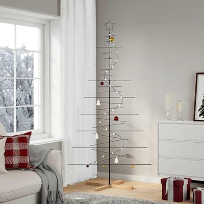 vidaXL - Kerstdecoratie - kerstboom - met - houten - basis - 210 - cm - metaal - zwart
