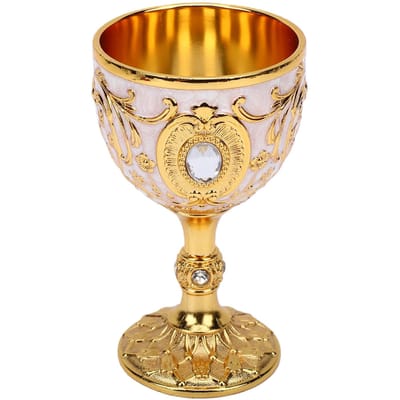 Coupe Vin Vintage Médiéval Verre à Boire Gravure Faite Main Métal Coupe à Vin Décoration de Bureau Fournitures de Fête Or Blanc beige