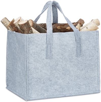 2x houtmand vilt, 2 handvaten, opvouwbaar, HxBxD 34,5 x 43 x 35,5 cm, opbergmand, krantenbak, grijs