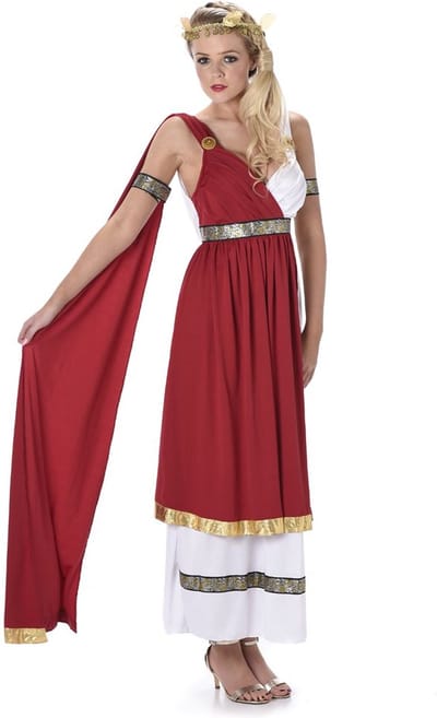 Karnival Costumes Verkleedkleding Kostuum Romeinse Keizerin voor vrouwen Carnavalskleding Dames Carnaval - Polyester - Rood/Wit - Maat XS - 3-Delig Jurk/Armband/Hoofdband