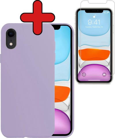 Hoesje - Met Screenprotector - Geschikt voor Apple iPhone XR - Sterk & Shockproof - Telefoon Hoes - Back Cover - Siliconen Case - Telefoonhoes - Lila