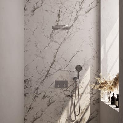 Brauer Brushed Carving Thermostatische Regendoucheset Inbouw - Hoofddouche 30 cm - Gebogen Wandarm - Met Drukknoppen - Handdouche 3 Standen - Doucheslang - Wandaansluitbocht - Rvs