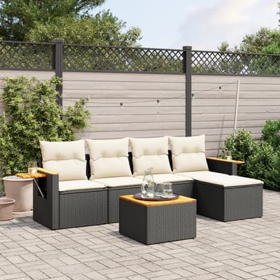 vidaXL - 6-delige - Loungeset - met - kussens - poly - rattan - zwart