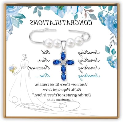 Kruis Broche - Bruidsaccessoire - Bruiloft Versiering - Symbolisch Ontwerp - 6 cm Lengte - Blauw