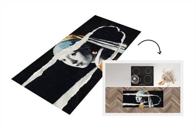 Keukenloper - Loper keuken - Meisje met de parel - Goud - Zwart -Wit - 120x50 cm - Keukenloper vinyl