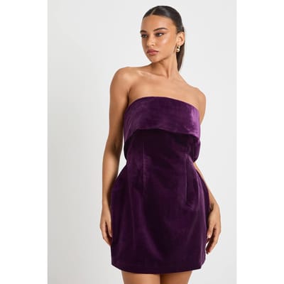 boohoo Dames Velvet Bardot Crepe Jurk | Plum | Maat: 8