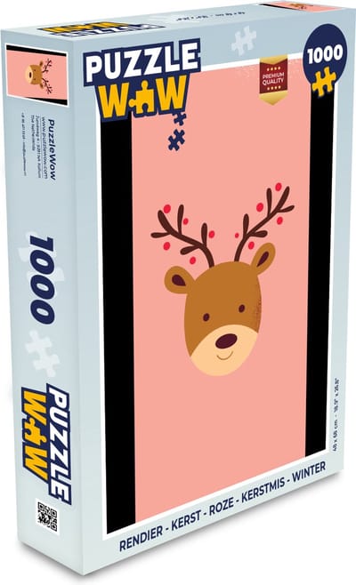Puzzel Rendier - Kerst - Roze - Kerstmis - Winter - Legpuzzel - Puzzel 1000 stukjes volwassenen - Kerst - Cadeau - Kerstcadeau voor mannen, vrouwen en kinderen