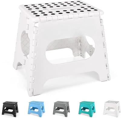 Famanu - Opvouwbare opstapkruk van 28 cm hoog, lichtgewicht en veilig, wit