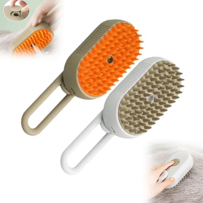 TOVBMUP Stoomborstel voor katten - 3-in-1 stoomborstel - Stoomborstel voor katten - Massageborstel voor huisdieren - Geschikt voor massage van huisdieren, ontharing - 2 stuks - Wit en koffie